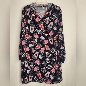 Sleep Chic Women's Hooded Fleece Front Pocket Long Sleeve Nightshirt. Sz XXL